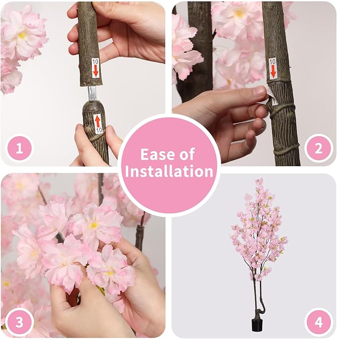 7.2ft Tall Pink Faux Cherry Blossom Tree for Home Decor, Likelike Artificial Silk Flower Cherry Branches Tree Indoor Outdoor, Sakura Tree Realistic Fake Flowering Plant for Christmas Decor