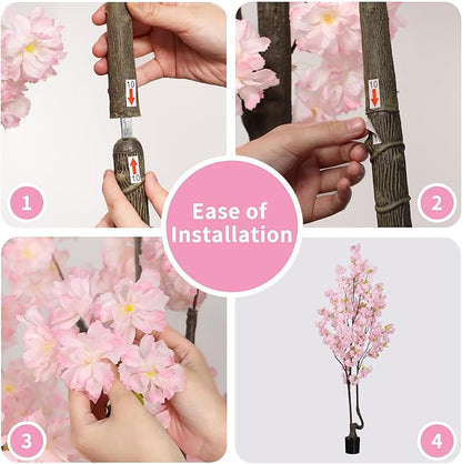 7.2ft Tall Pink Faux Cherry Blossom Tree for Home Decor, Likelike Artificial Silk Flower Cherry Branches Tree Indoor Outdoor, Sakura Tree Realistic Fake Flowering Plant for Christmas Decor