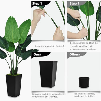 Bird of Paradise Artificial Plant 5FT - Faux Tropical Palm Tree with Black Tall Planter - Fake Floor Plant in Pot - Artificial Silk Tree for Home Office Living Room Decor Indoor