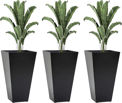 Outsunny Tall Planters for Outdoor Plants Set of 3, 28 in Taper Planters with Drainage Holes, Indoor Grande Plant Pots, Front Porch Decor (Black)
