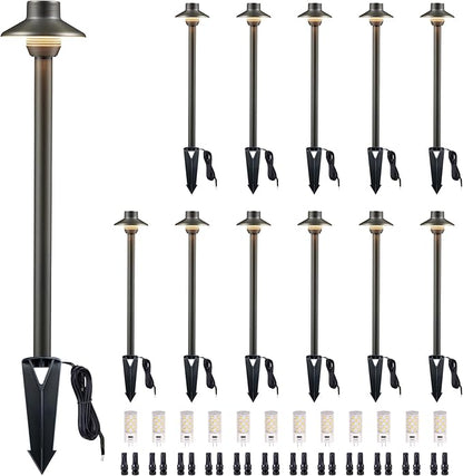 Gardenreet Solid Cast Brass Pathway Lights, 3 Color Temp Selectable Low Voltage Landscape Path Light Wired, LED Walkway Light Waterproof, 12V Wired Black for Entrance Garden with G4 Bulb (12 Pack)