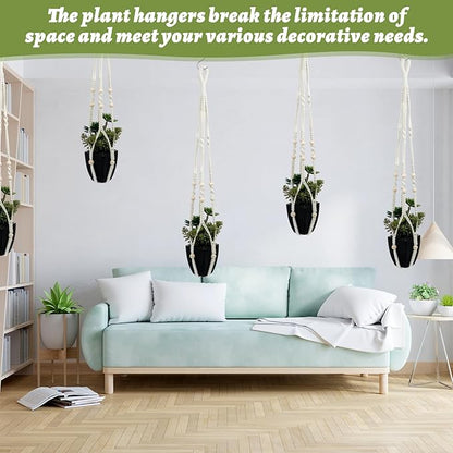 Large Macrame Plant Hanger with S Hook, 35 Inch Hanging Planters for Indoor Plants Outdoor, Extra Long Strong Hanging Plant Holder Basket Boho Home Decor(Ivory)