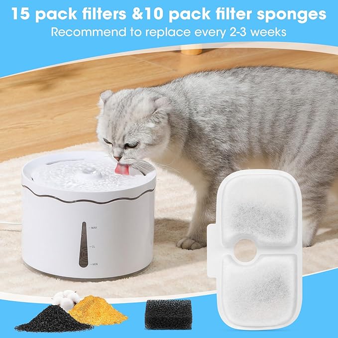 20+20 Pack Cat Water Fountain Filters, Pet Water Fountain Filters Replacement for Dog/Cat Stainless Steel Fountain PLWF005/PLWF115/PLWF105, 10 Months Set to Keep Drinking Fresh