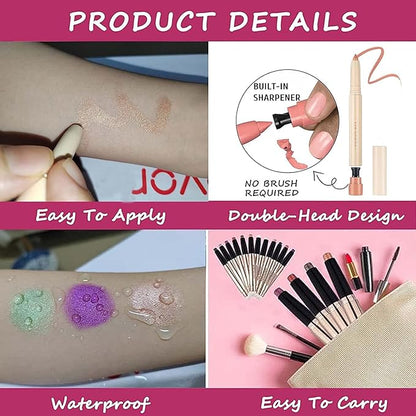 Eyeshadow Makeup, Waterproof Hypoallergenic Long Lasting Eye Liner, Highlighter Matte Cream Eye Shadow Stick, Glitter Primer Palette Shimmer Eyeliner Pen, Cocoa Matte