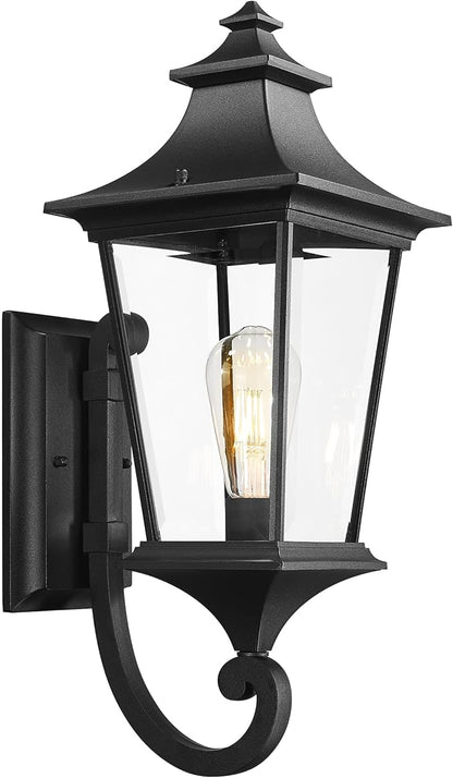 Emliviar Stylish Exterior Light, 21.1 Inch Exterior Wall Sconce with Clear Glass Shade, Black Finish, XE292UB-M BK