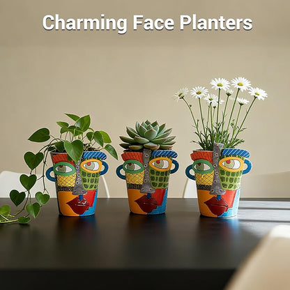 Abstract Face Planters Pots - Whimsical Hand-Painted Ceramic Face Pot for Succulents Plants, Unique Planters for Indoor Garden Decor, Artistic Home & Office Desk Decoration
