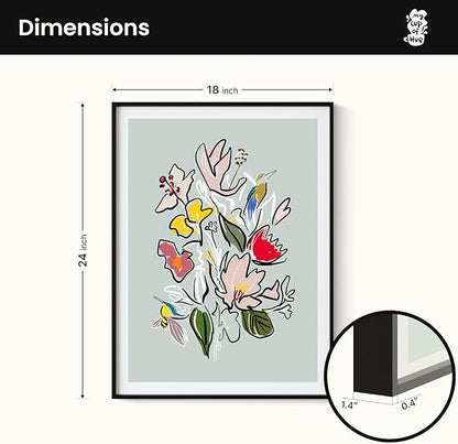 Abstract Floral Framed Wall Art for Bedroom, Colorful Botanical Canvas Prints, Hummingbird Painting Picture, Flower and Bird Wall Decor for Living Room Apartment Dorm Gallery, Hand-drawn Style Canvas Wall Art, Gifts for Friends & Family – 24" x 18"