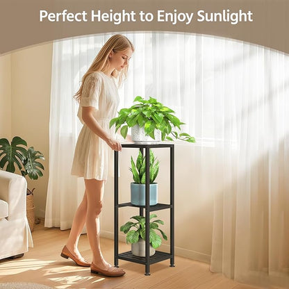 LASZOLA 3 Tier Black Metal Plant Stand Indoor Outdoor for Large Planter, Modern Heavy Duty Tall Rack for Corner House Bathroom Patio Floor, Iron Flower Shelf Holder for Orchid Fern
