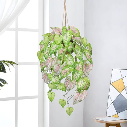 Large Fake Hanging Plants in Pot for Indoor & Outdoor, Long Artificial Hanging Pothos Plants Green, 27.6" Fake Potted Vines Ivy Greenery Plant for Room Wall Shelf Decor Living Room Patio Porch