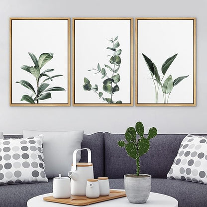 Ashbrook Framed Canvas Print Wall Art Set Green Floral Forest Plant Variety Nature Wilderness Photography Modern Art Minimal Chic Colorful for Living Room, Bedroom, Office - 16"x24"x3 Natural