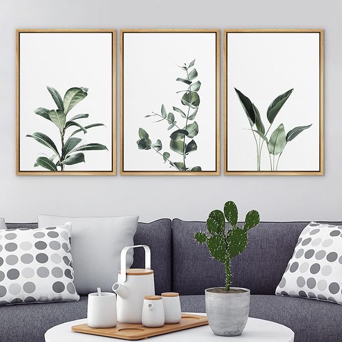 Ashbrook Framed Canvas Print Wall Art Set Green Floral Forest Plant Variety Nature Wilderness Photography Modern Art Minimal Chic Colorful for Living Room, Bedroom, Office - 24"x36"x3 Natural