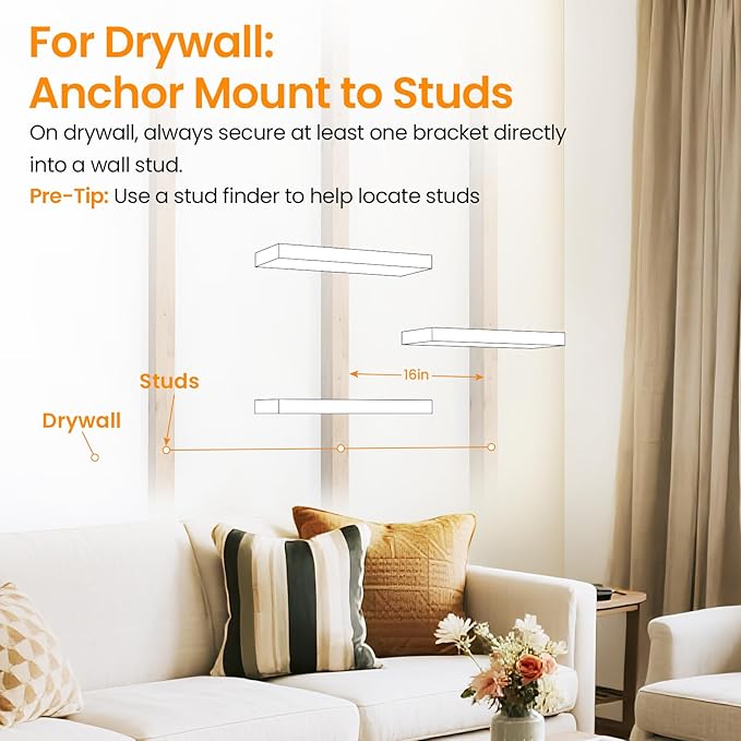 BAYKA White Floating Shelves for Wall – Rustic Wood Wall Shelves with Metal Brackets for Bathroom, Bedroom, Kitchen, or Living Room Decor Organization – Set of 3, Sturdy Storage with 22lb Capacity