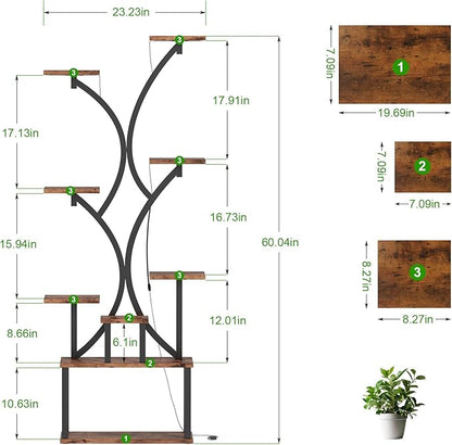 Plant Stand Indoor with Grow Lights, 9 Tiered Plant Shelf Indoor, 60" Corner Plant Stand for Indoor Plants Multiple, Metal Tall Plant Flower Holder, S-Shaped Plant Rack for Home, Patio,Living Room
