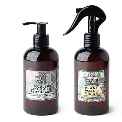 Cute Farms Succulent, Cacti, & Aloe Fertilizer | Gentle Monthly Use Formula Plant Food (8 oz. Bottle + ONE Fine Mist Spray Bottle)