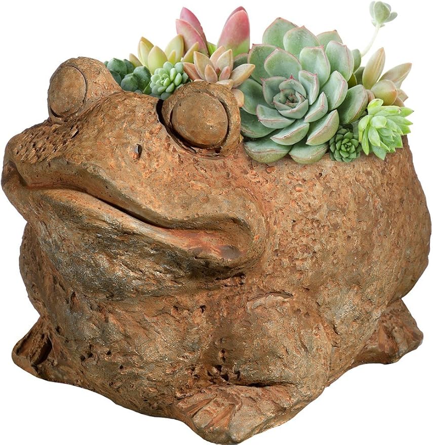 Classic Home and Garden Cement Buddies Animal Planter - Cute Desk Decoration - UV Coated Animal Vase w/Drain Plug - Succulent Plant Pot for Indoor/Outdoor Use (Frog Planter, Rust, Small)
