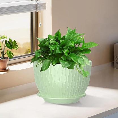 12/10/9 Inch Large Planter Pots, 3-Pack Flower Pots for Indoor Outdoor Garden Plants, Big Plant Pots with Multi Mesh Drainage Holes and Saucer (Green, 12"+10"+9")