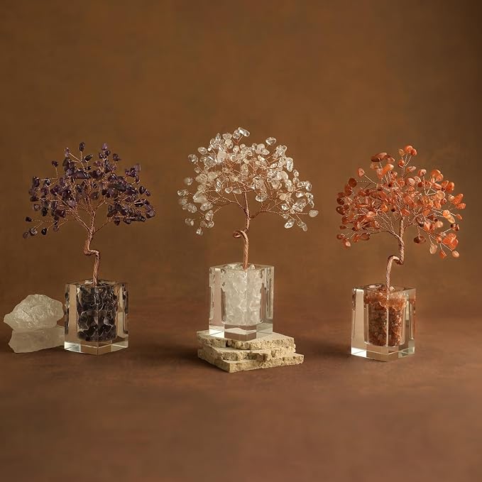Clear Quartz Healing Crystal Tree of Life, Office Desk Home Shelf Decor, Natural Stone Healing Crystals Copper Wire Money Tree Spiritual Meditation Yoga Gifts for Women Men