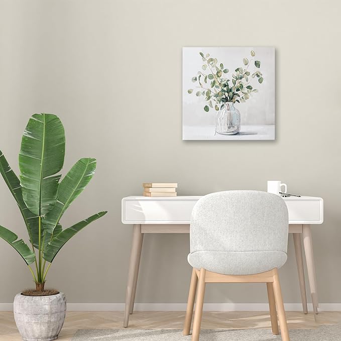 Eucalyptus Hand painted Canvas Wall Art, Eucalyptus Plant Painting Art Decor,Sage Green Botanical Canvas Print,Bathroom Pictures Rustic Wall Decor.Nature Flower Painting Artwork for Bedroom 12"x12"