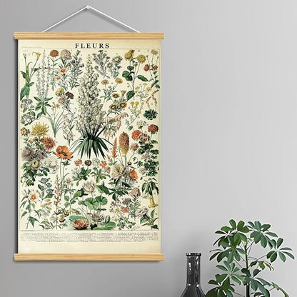 Vintage Flowers Poster Hanger Frame, Plant Floral Reference Chart Wall Decor Cottagecore Room Decor Aesthetic, Retro Style Wall Decor Art Painting Prints. (plant C, 18L x 12W)