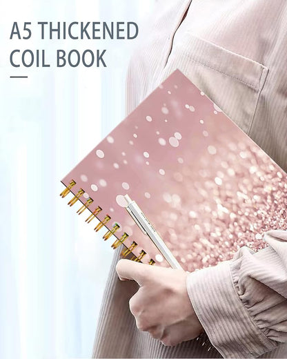 iampanda Spiral Journal Notebook,Strong Twin-Wire Binding with Premium Paper for Girl Women,60 Sheets A5 College Ruled Notebook/Journal,Luxury Design Perfect for School Office Home Gifts,Pink Glitter