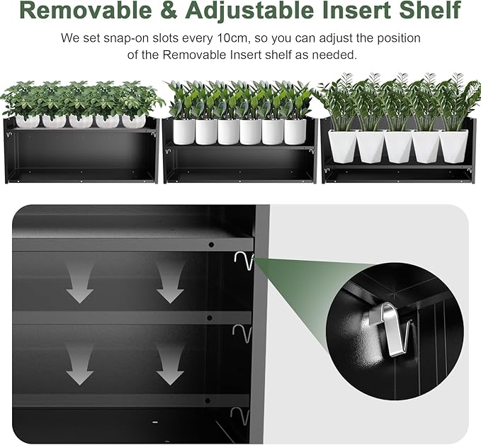 Metal Large Planter Box 15" W x 38" L x 16.25" H, Heavy Duty Tall Rectangle Outdoor Planter Box with Removable Insert Shelves for Porch, Garden, Patio, Yard (Black)