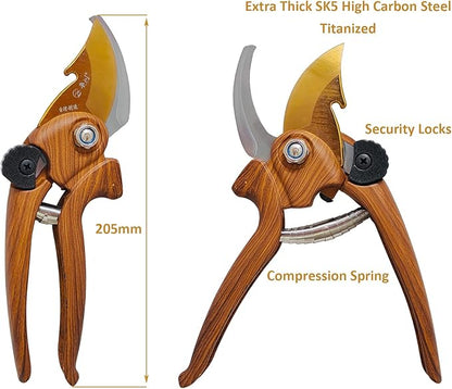 Gardening Tool Set Including Hand Trowel, Transplant Trowel, Cultivator Hand Rake, Pruning Shears and Weeder, Non-Slip Rubber Grip (5 pcs Orange)
