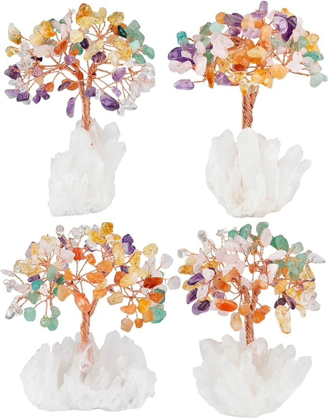mookaitedecor Colorful Crystal Tree, Quartz Cluster Rock Crystal Base Bonsai Money Tree for Wealth and Luck