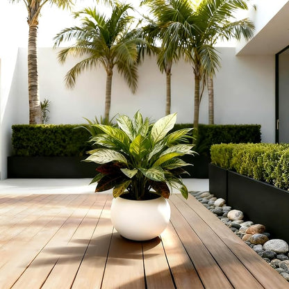 13.78”Dx11”H Lightweight Durable Modern Plastic Sphere Planter with Drainage Hole & Rubber Plug Weather Resistant,Planters for Indoor Plants & Outdoor,Large Plant Pot,(White, 9" Pot Opening)
