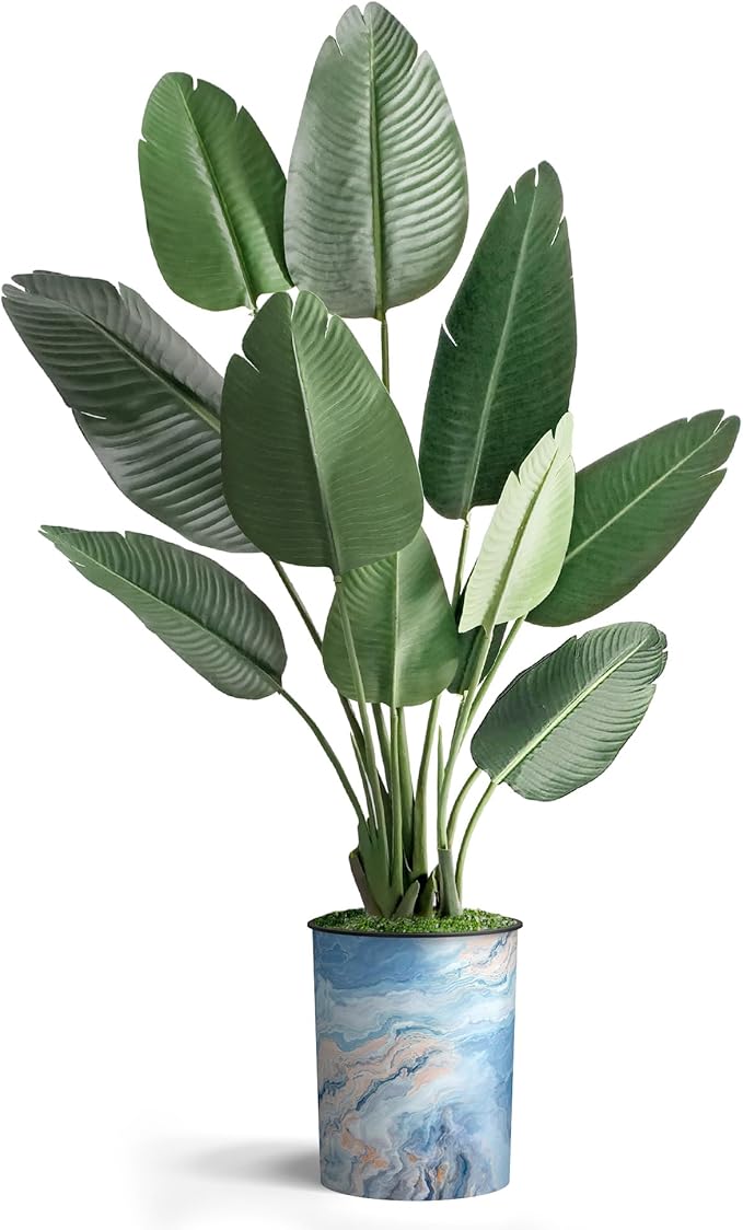 Artificial Tree in Modern Granite Effect Planter, Fake Bird of Paradise Silk Trees for Indoor and Outdoor Home Decoration - 58" Overall Tall (Plant Pot Plus Tree)