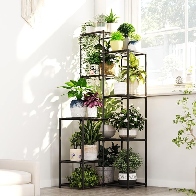 Bamworld Plant Stand Indoor Outdoor Corner Plant Shelf 54.7" Tall Plant Table Metal Large Plant Holder for Multiple Plants Patio Balcony Garden Office Home Decor
