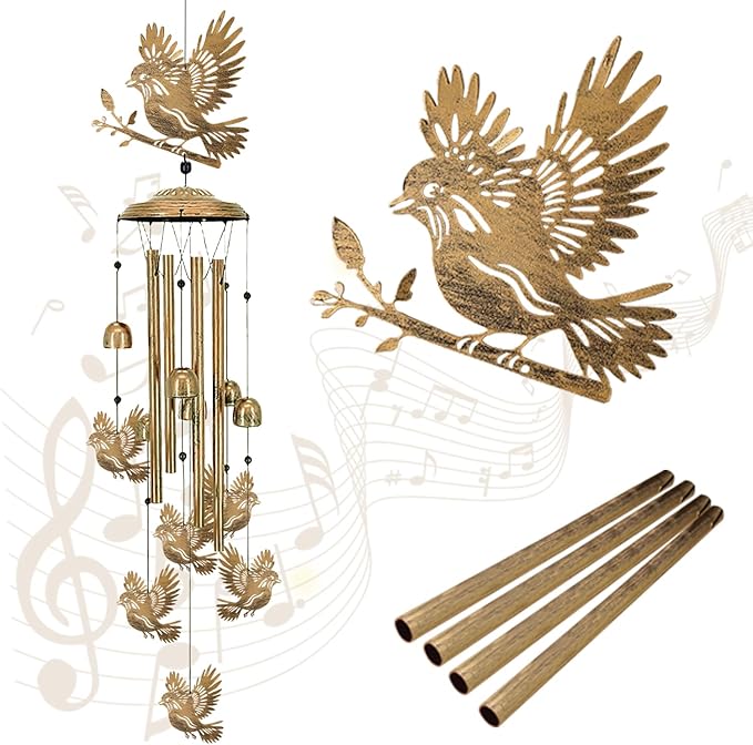 Bird Wind Chimes for Outside Bird Metal Windchimes,Sparrow Wind Chine Decor,Indoor/Ourdoor Garden Yard Patio Decoration Unique Home for Women/Men/Sympathy Gift/Memorial/Festival Birthday Gifts