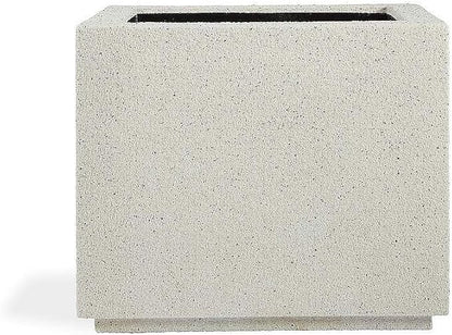 PolyStone Monterray Modern Outdoor/Indoor Square Planter, 23" L x 23" W x 19" H, Lightweight, Heavy Duty, Weather Resistant, Polymer Finish, Commercial Grade and Residential (White Granite)