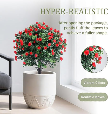 23 Inch Artificial Rose Topiary Balls Tree, UV Resistant Faux Boxwood Trees with Ground Spike, Perfect for Indoor & Outdoor Garden, Porch, Front Door, and Home Décor, Set of 2