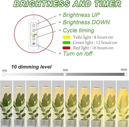 yadoker 72 LEDs Plant Grow Light for Indoor Plant,Aluminum Walnut Wood Grain Desk LED Grow Light, Height Adjustable,6.3" Aluminum Housing,Automatic Timer with 8/12/16 Hours,10-Level Brightnes