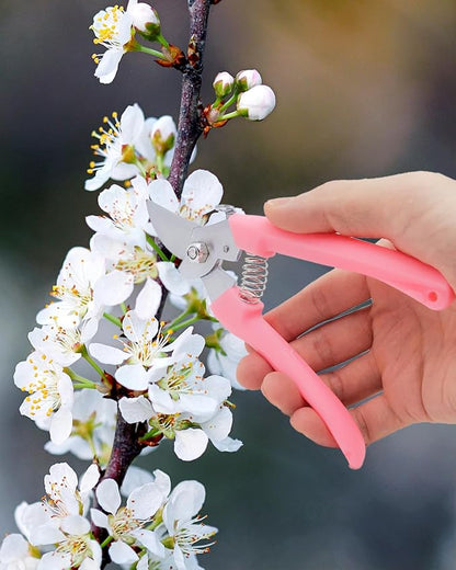 Pruning Shears for Gardening, 1 Pack Garden Scissors for Cutting Fresh Flowers, Floral Clippers for Plants, Fruits (Pink)
