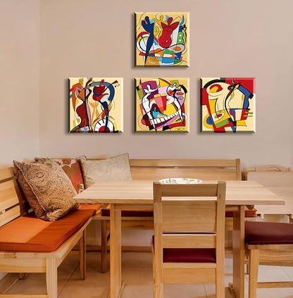 Modern Abstract Music Wall Art Colorful Music Graffiti Canvas Painting Prints Abstract Wall Pictures for Living Room Bedroom Decor Home Office Framed Artwork 12x12 In