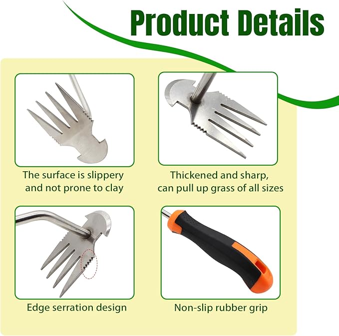 Weed Puller Tool - 2 Pieces Weeding Tool, Garden Tools, Premium Manganese Steel Forged Weed Puller, Hand Weeding Tool for Gardening with Handle 35cm