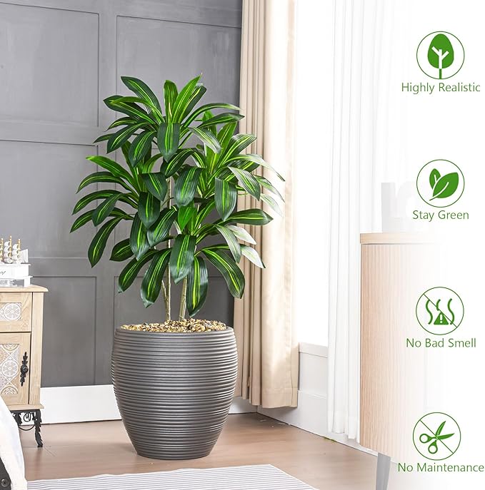 2 Pack Artificial Dracaena Tree-4FT Fake Plants with White Planter-Artificial Plants Indoor Floor Plant in Pot-Tropical Fake Yucca Potted Tree for Home Office Living Room Decor