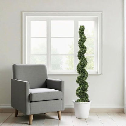THE BLOOM TIMES 6ft Tall Spiral Topiary Trees Artificial Outdoor Set of 2, Large Faux Boxwood Fake Plants Outside UV Resistant for Front Porch Planter Garden Patio Decor 6 Foot