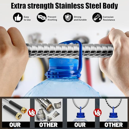 Garden Hose 75 ft, Stainless Steel Metal Water Hose 75 Feet with Nozzle, Flexible, Rust Proof, No-Kink, Heavy Duty, Leakproof 3/4 in Fittings, Lightweight Metal Hose, BT75S Model