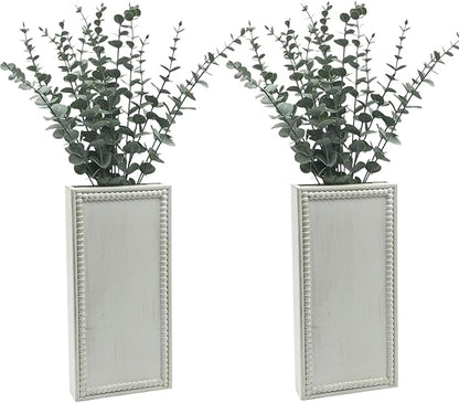 Wood Wall Planter Set of 2, Farmhouse Wall Hanging Decor Pocket Planter for Greenery and Dried Flowers, Rustic Indoor Wood Hanging Vase (White)