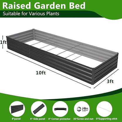 2PCS 10x3x1ft Galvanized Metal Raised Garden Bed Kit,Outdoor Planter Box Vegetables,Flowers,Herbs Durable Rust-Resistant Patio Gardening Beds,Black