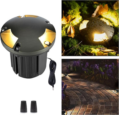 Gardenreet Brass Well Light - Outdoor 12V Ip65 Waterproof In-Ground Landscape Lighting, Replaceable Bulb LED Low Voltage Fixture, Antique Bronze for Floor Pathway Garden Without MR16 Bulb