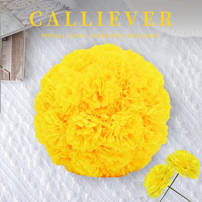 Silk Carnation Flower, 50 Artificial Flowers, Used for Wedding Decoration DIY Handmade Flowers, Carnation Flower Diameter 3.5 Inches and 6 Inches Stem (Yellow)