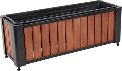 Sunnydaze Slatted Rectangular Wood Planter Box with Powder-Coated Steel Frame - 24" Acacia Wood Planter with Removable Liner - 3.7 Gal Capacity