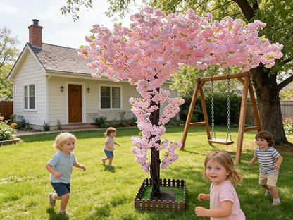 Artificial Cherry Blossom Tree 5.9Ft, Pink Silk Flowers with Solid Wood Trunk for Home & Garden Decor