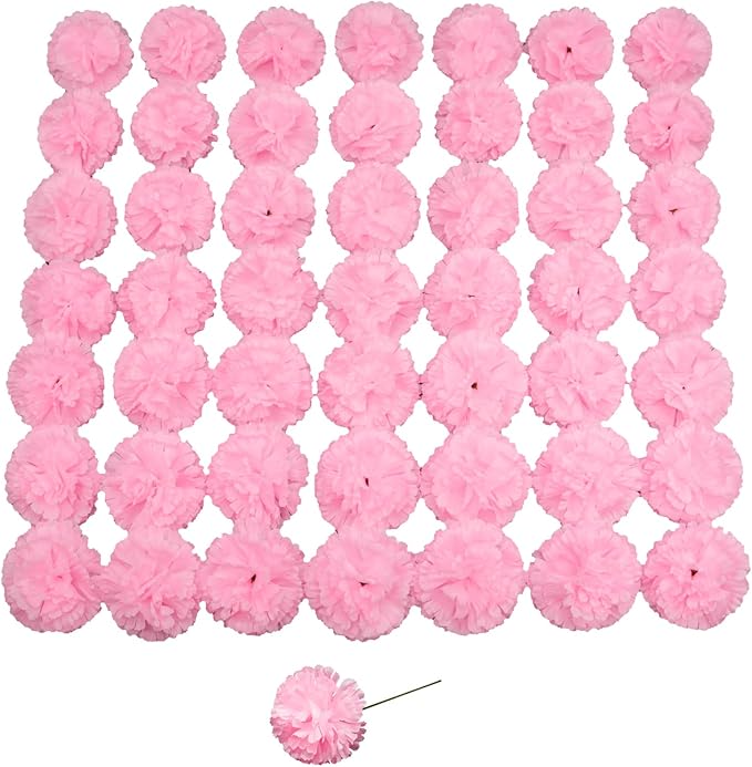 Silk Carnation Flower, 50 Artificial Flowers, Used for Wedding Decoration DIY Handmade Flowers, Carnation Flower Diameter 3.5 Inches and 6 Inches Stem (Pink)