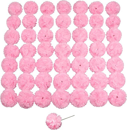 Silk Carnation Flower, 50 Artificial Flowers, Used for Wedding Decoration DIY Handmade Flowers, Carnation Flower Diameter 3.5 Inches and 6 Inches Stem (Pink)