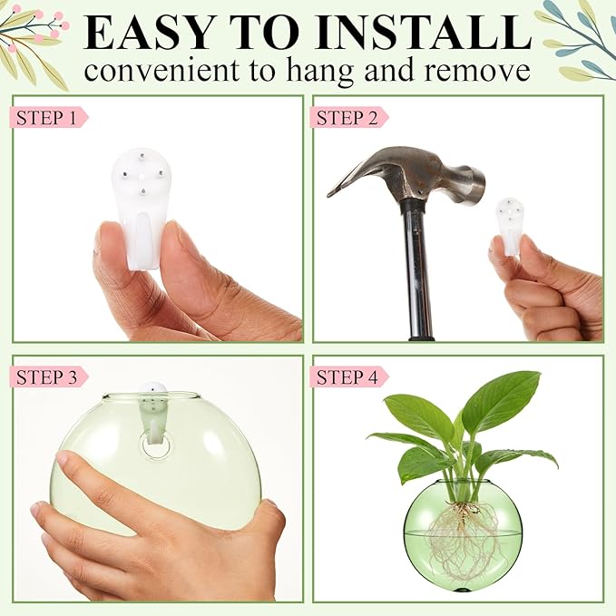 LemonRoad 2 Pcs Wall Hanging Glass Planter Gifts for Plant Lovers Pink Green Glass Terrariums Planter Oblate Wall Vases for Flowers Hydroponics Plant Propagation Station for Home Office Room Decor