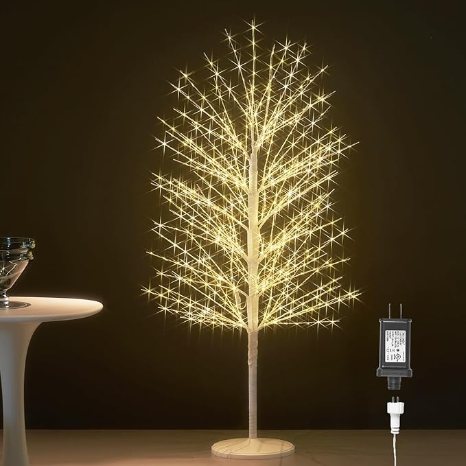 Hairui Lighted White Tree with 576L Warm White Fairy Lights 4FT, Twig Tree with Lights for Indoor Outdoor Home Thanksgiving Christmas Winter Holidays Party Decoration